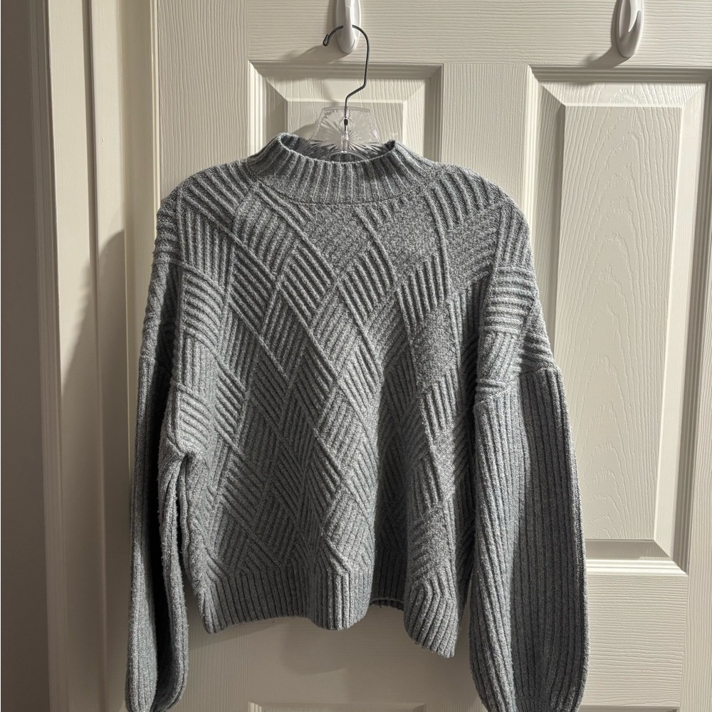 Forever 21 Gray Cowl Neck Sweater with Geometric Ribbed Pattern